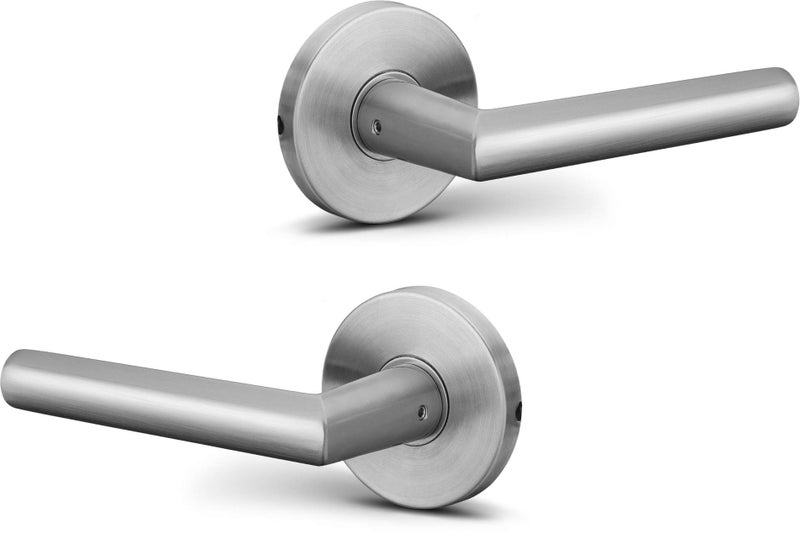 Berlin Modisch Dummy Lever Door Handle Pack of 2 Sleek Round Non-Turning Single Side Pull Only Lever Set [for Closet or French Doors] Heavy Duty - Satin Nickel Finish - Image 1